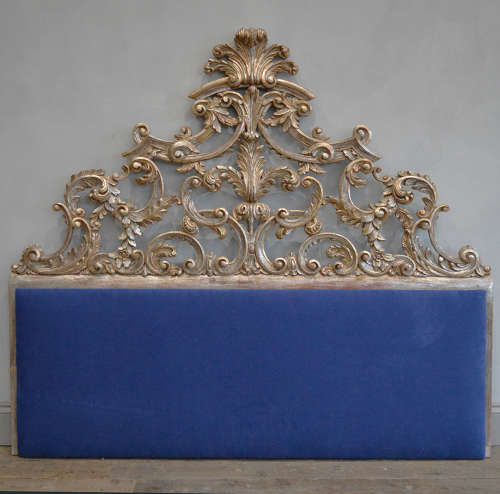 Italian silver gilt-wood rococo upholstered headboard
