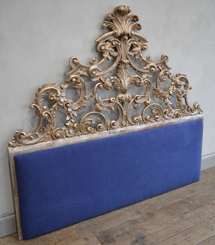 Italian silver gilt-wood rococo upholstered headboard