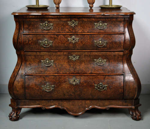 18th Century Burr Walnut Dutch Bombe Commode