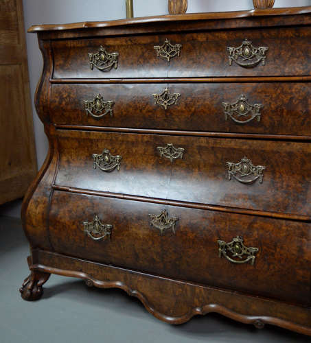 18th Century Burr Walnut Dutch Bombe Commode