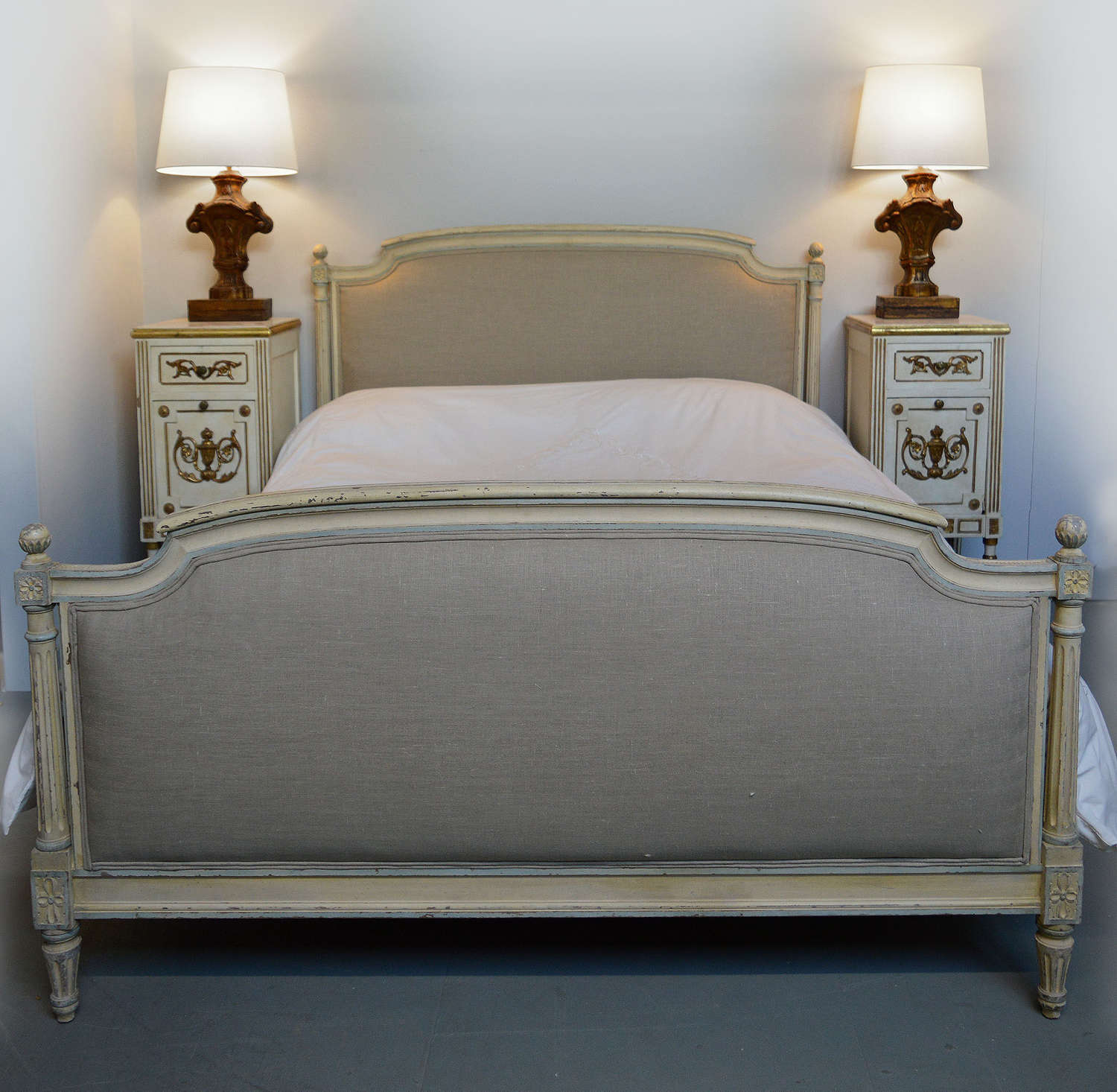 Louis XVI style upholstered double bedstead