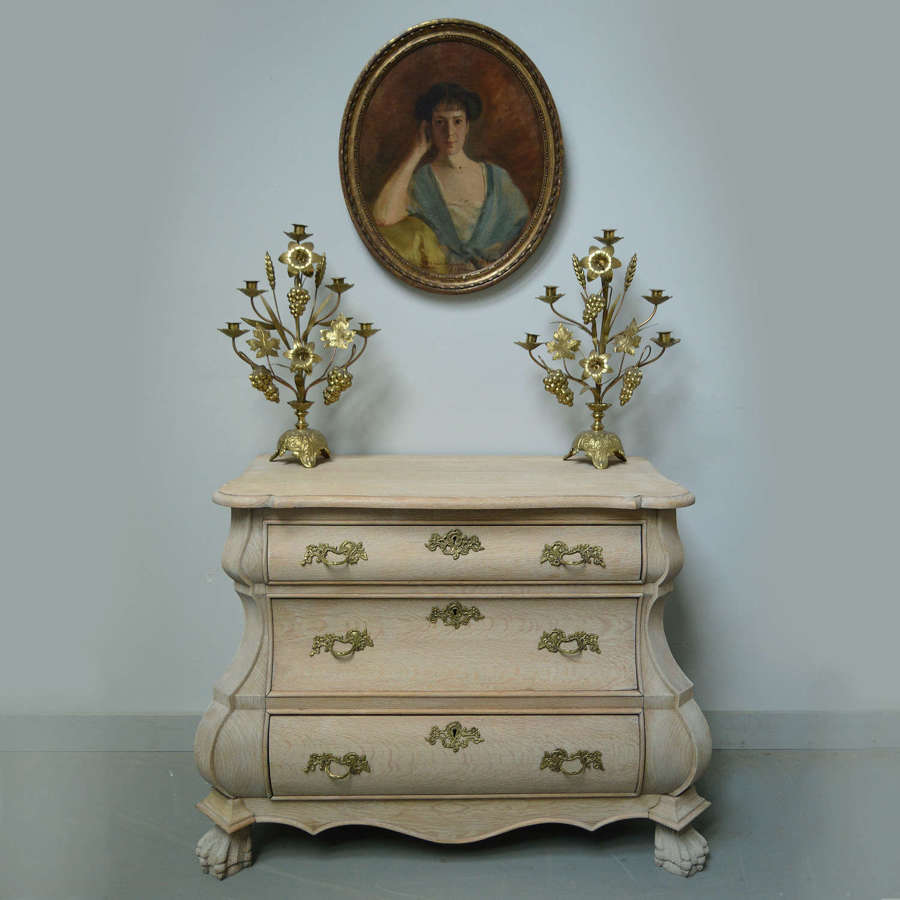 Bleached Oak Dutch Bombe Commode