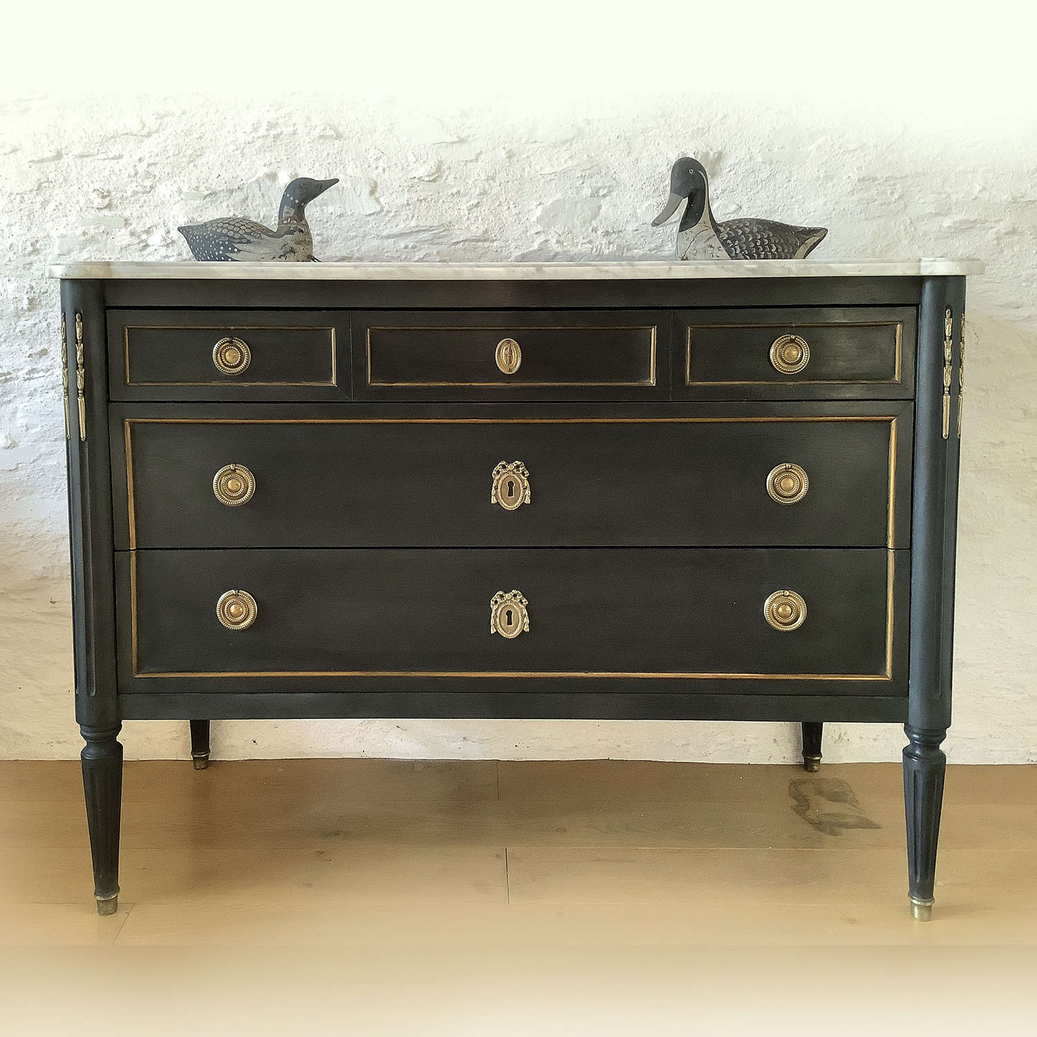 Louis XVI style painted & marble top Commode