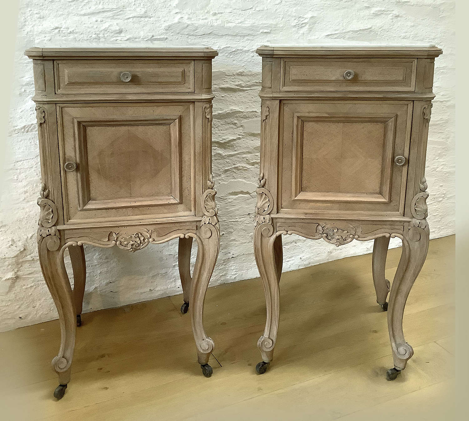 Pair of 19th Century bleached walnut bedside cabinets