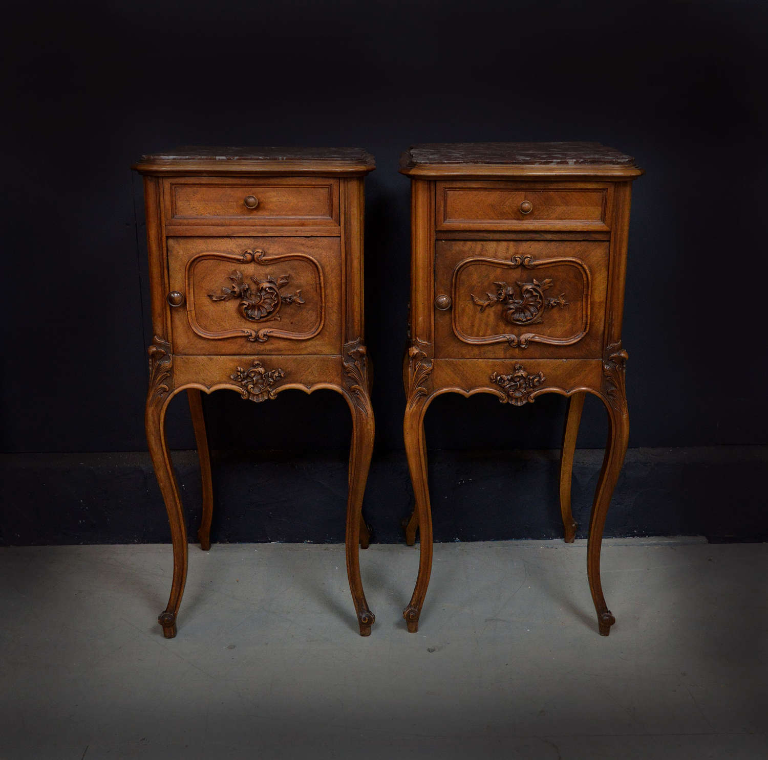 Pair of 19th Century Louis XV style Walnut Bedsides
