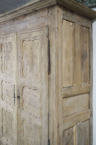 Early 19thC Breton Folk Carved Armoire