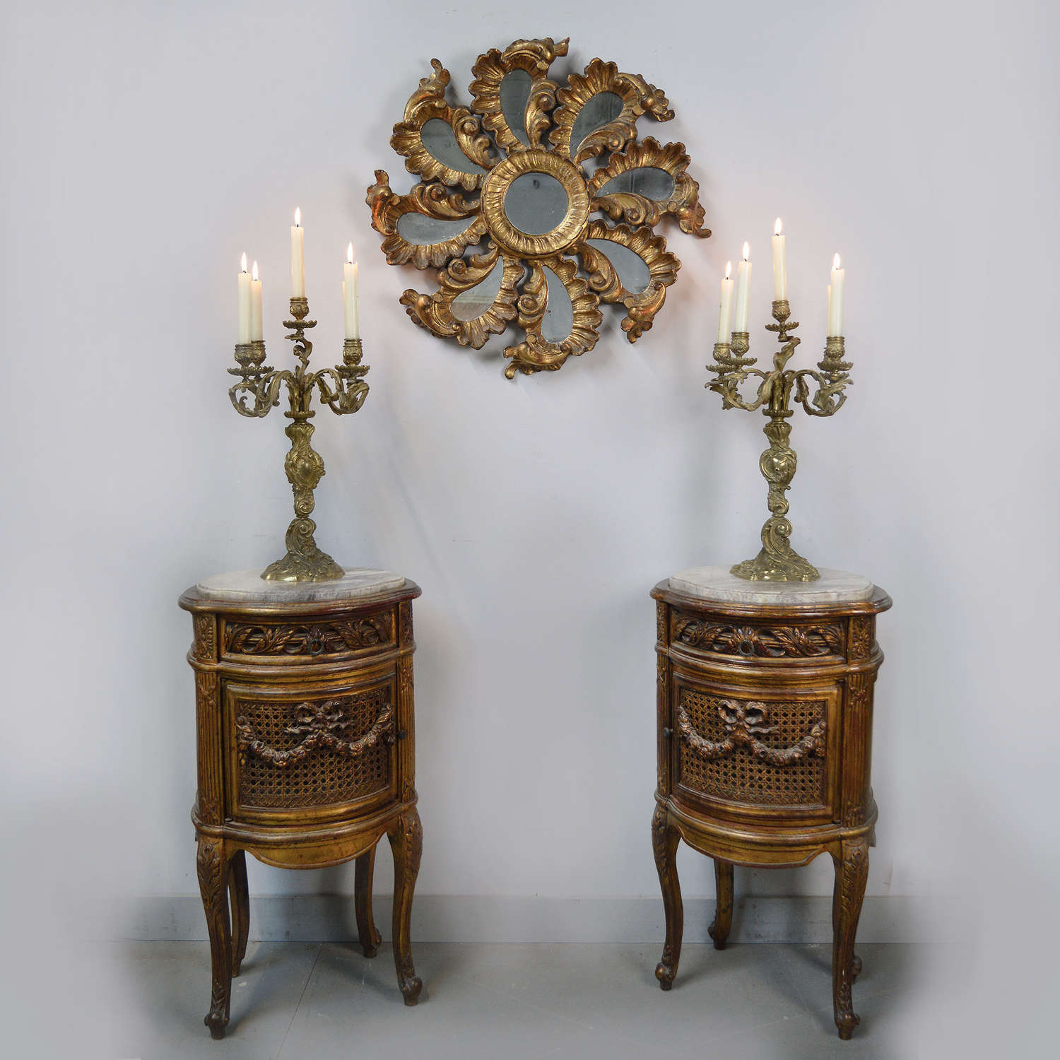 Pair of Louis XVI style giltwood bedside cabinets