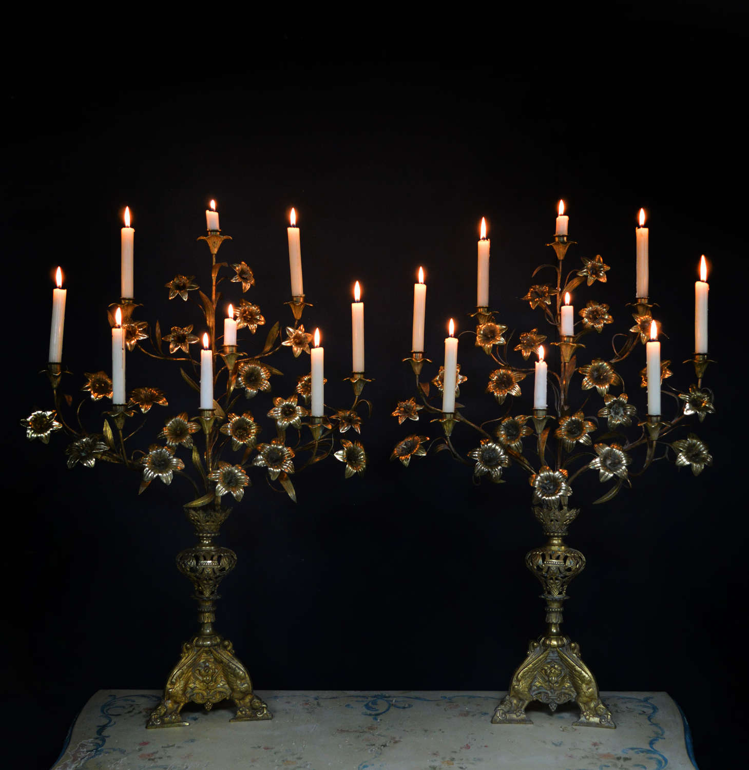 Pair of 19th Century gilt bronze candelabra