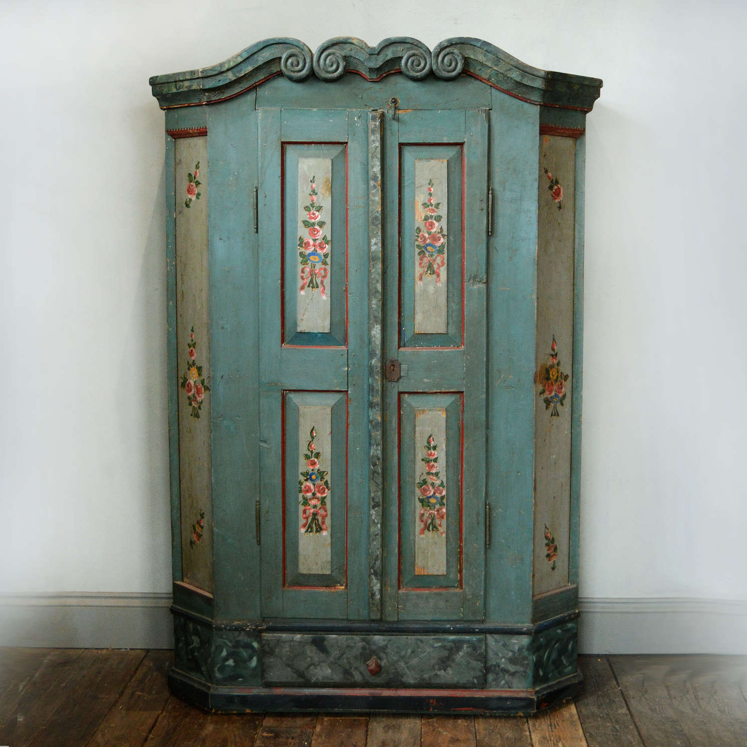 19th Century Tyrolean Painted Marriage armoire