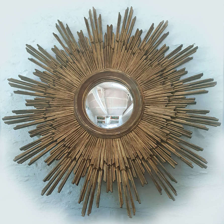 Superb giant Sunburst Gilt-wood Convex Mirror