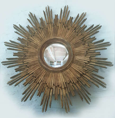 Superb giant Sunburst Gilt-wood Convex Mirror