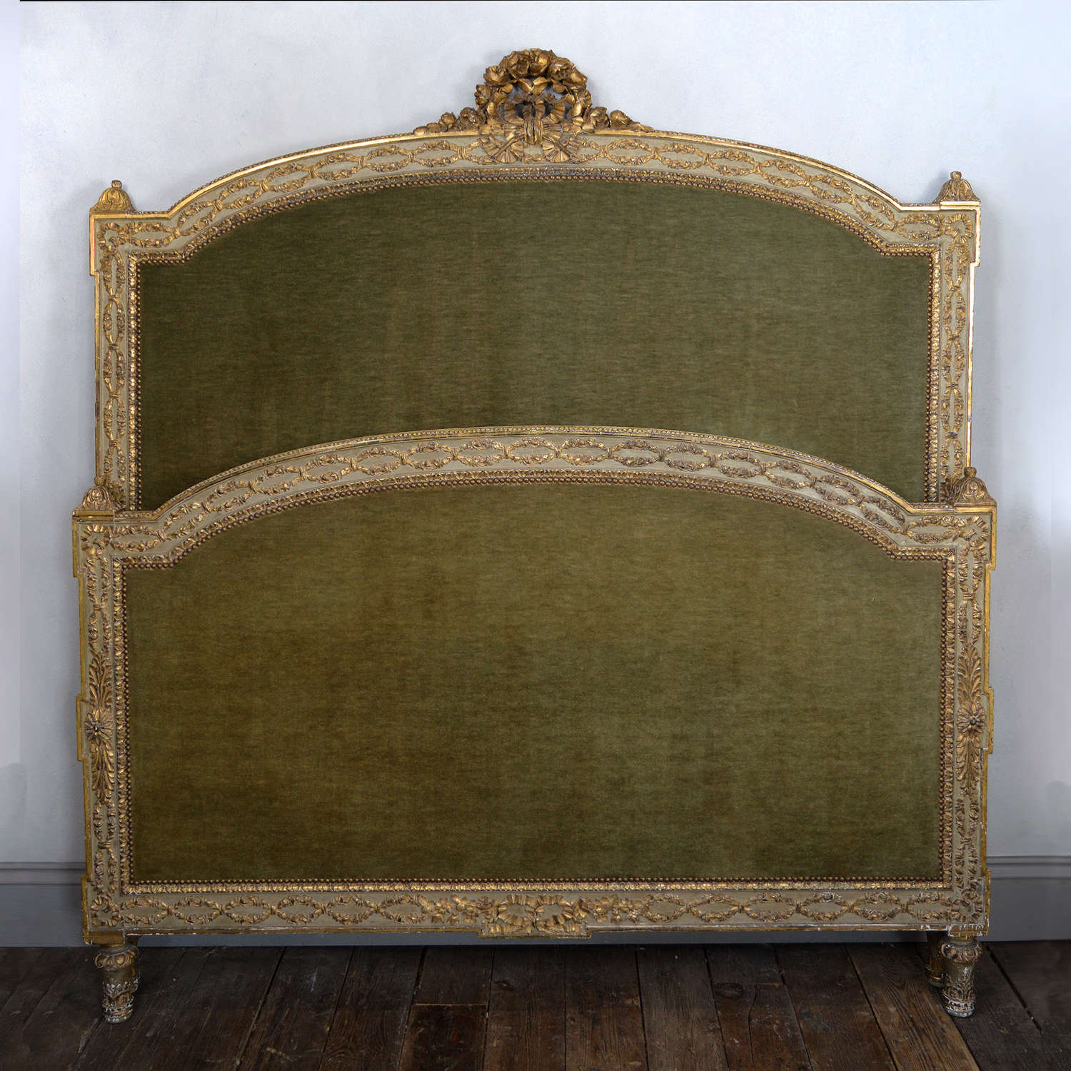 Rare Quality 19th Century Louis XVI style King-size giltwood bedstead