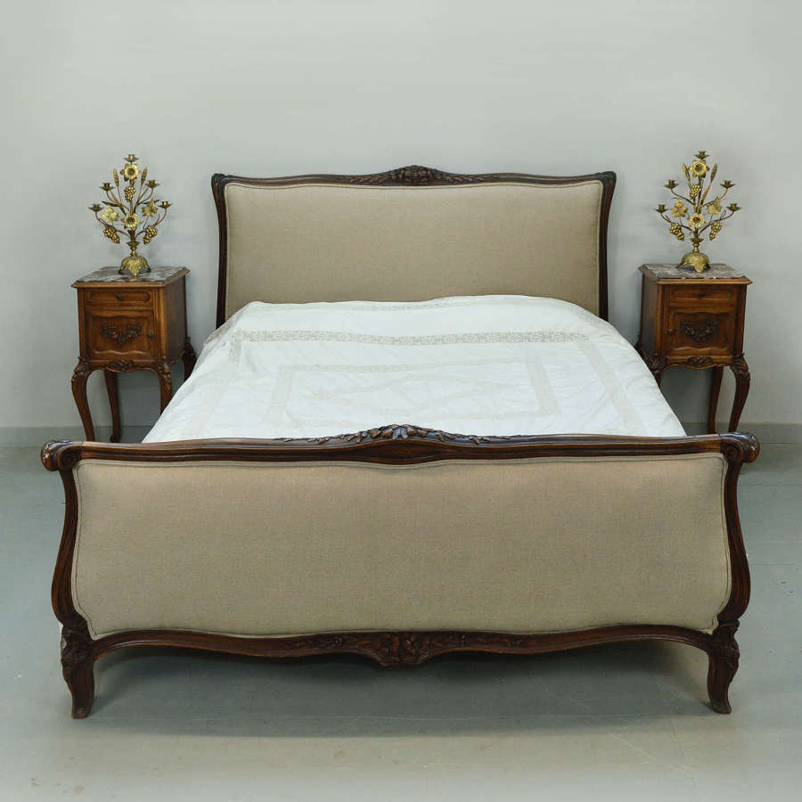 Louis XV style upholstered lit bateau bedstead