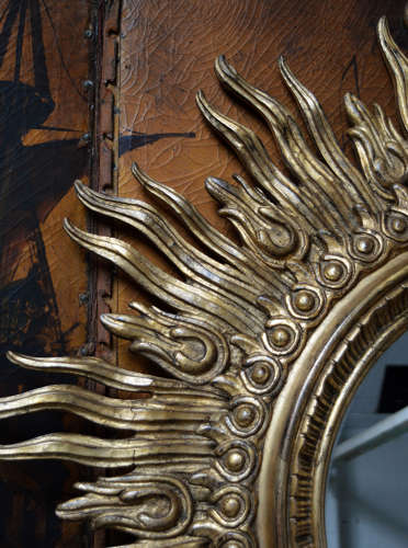 Giant Mid Century Giltwood Spanish Sun Mirror