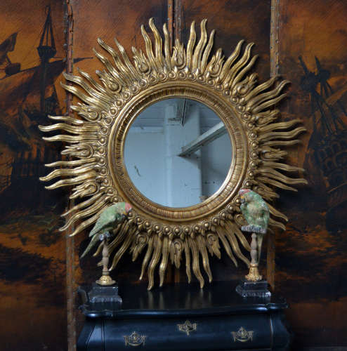 Giant Mid Century Giltwood Spanish Sun Mirror
