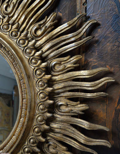 Giant Mid Century Giltwood Spanish Sun Mirror
