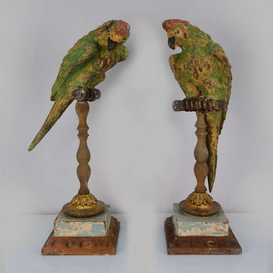 Pair of Hand Carved Parrots