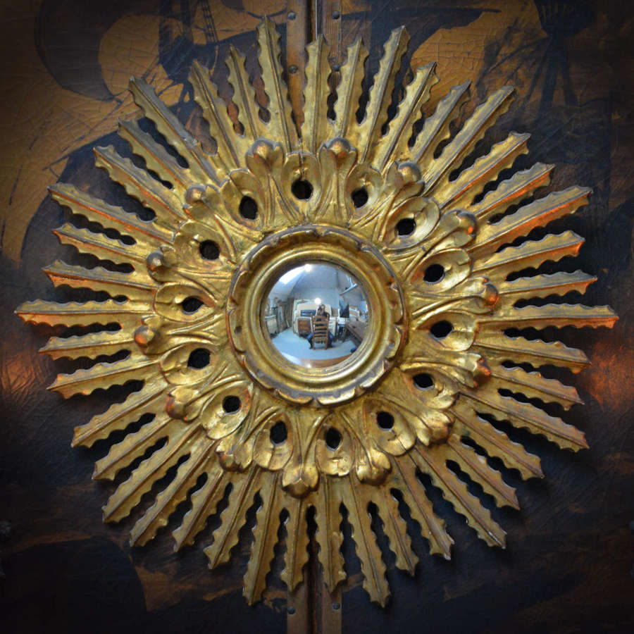 Mid Century gilt wood Spanish convex sun mirror