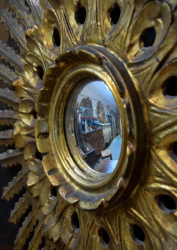 Mid Century gilt wood Spanish convex sun mirror