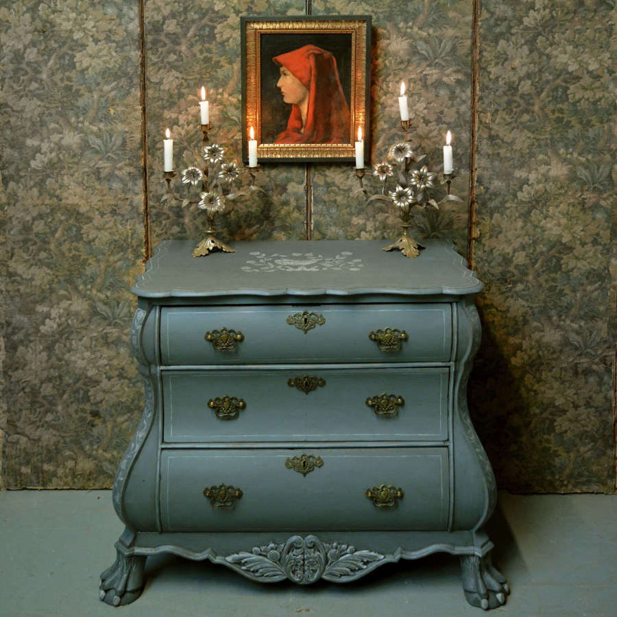 18th Century Dutch bombe hand painted commode