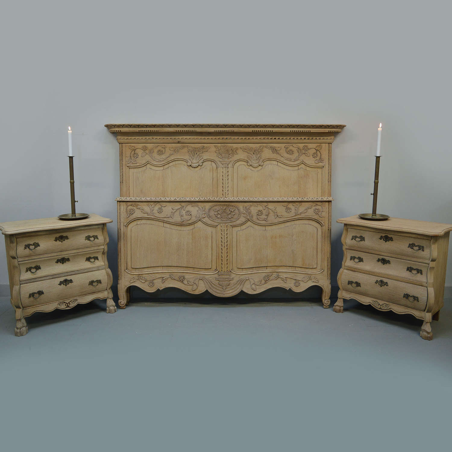 Normandy Hand carved bleached oak king size bed