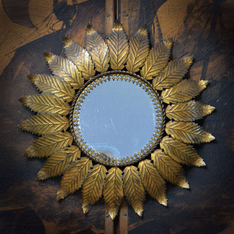 Mid century Spanish gilt metal sun mirror
