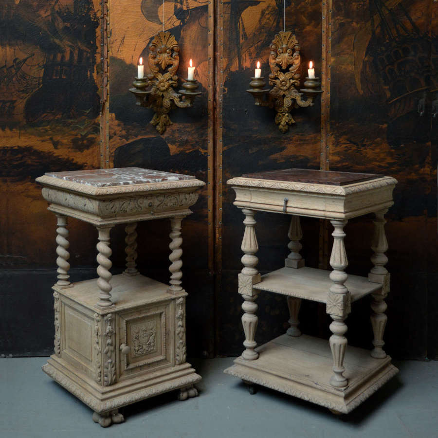 19th Century Bleached oak Renaissance lamp tables