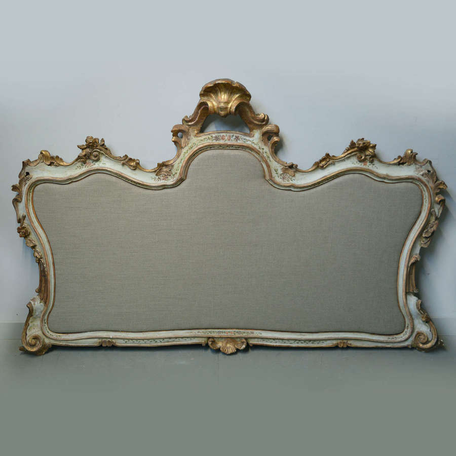 Venetian Super-king-size hand painted & gilt upholstered headboard