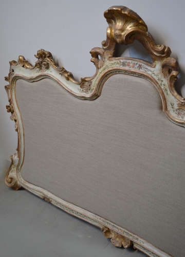 Venetian Super-king-size hand painted & gilt upholstered headboard