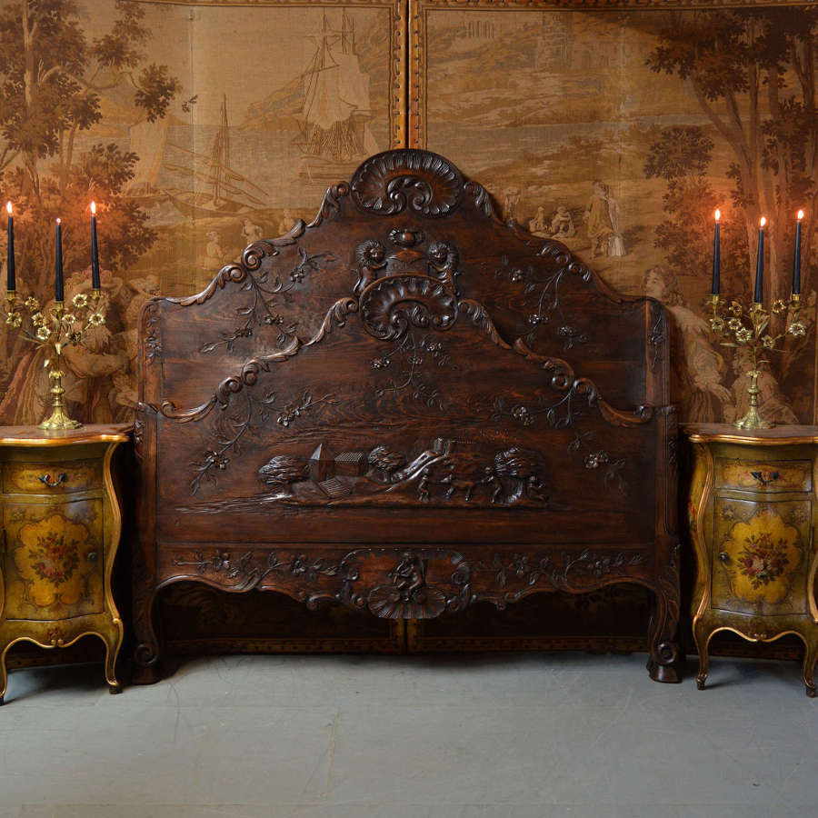 Large King size Provencal Hand carved bedstead