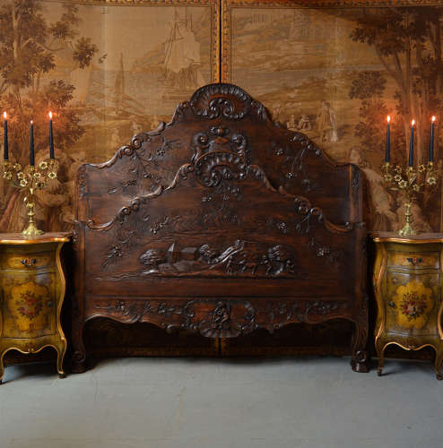 Large King size Provencal Hand carved bedstead