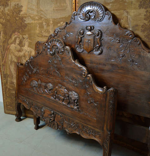 Large King size Provencal Hand carved bedstead