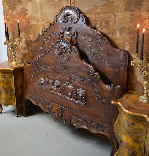 Large King size Provencal Hand carved bedstead