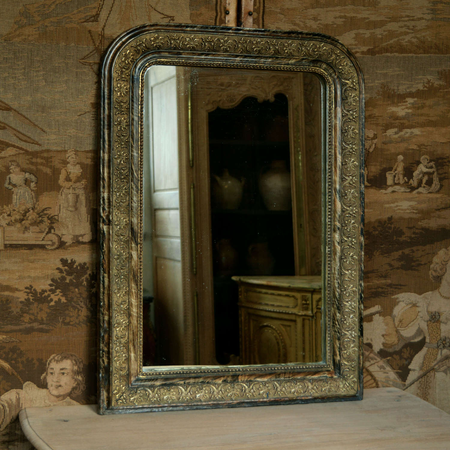 19th Century Napoleon III gilt and faux tortoiseshell mirror