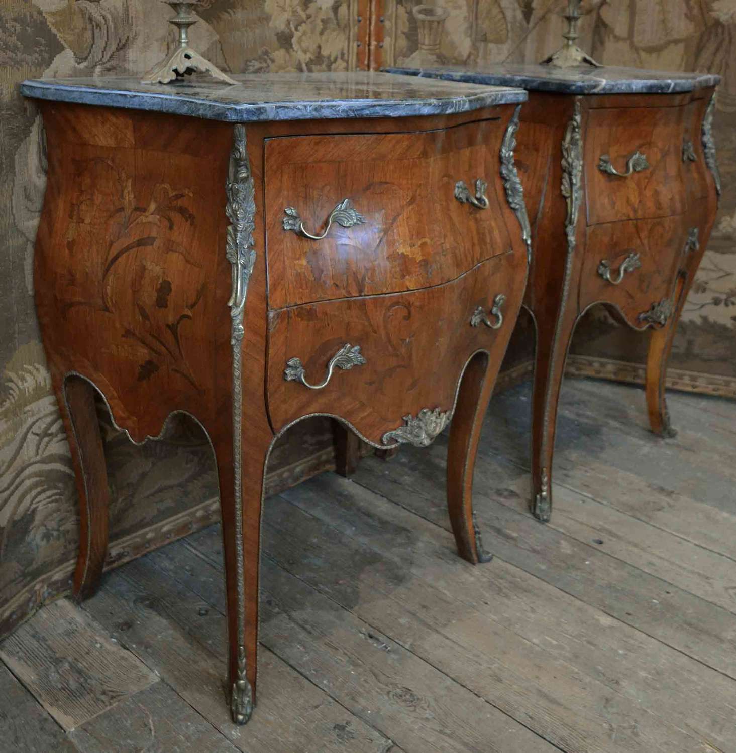 Pair of Louis XV style Bombe commodes