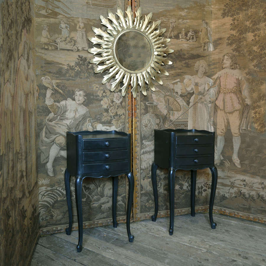 Pair of black Louis XV style bedsides