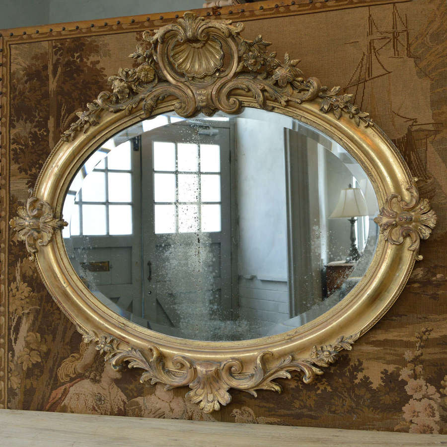 Large 19th Century Napoleon III Oval gilt mirror