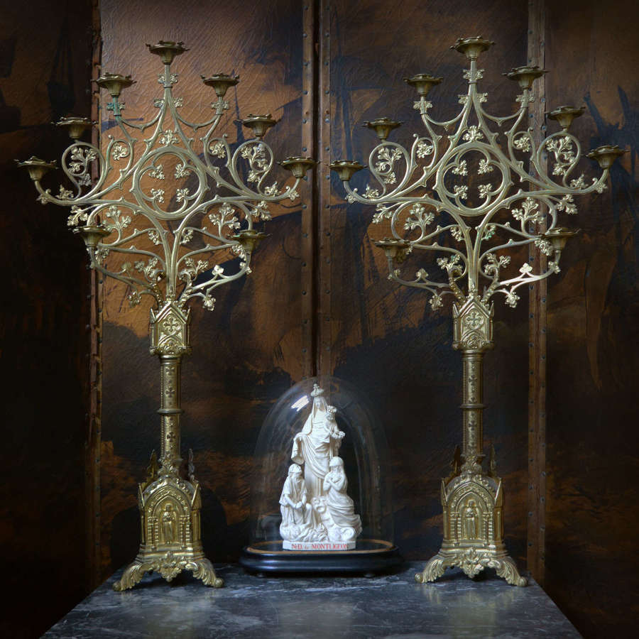Large pair of 19th Century Neo-Gothic Candlesticks